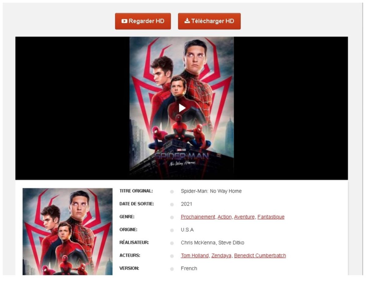 Przykład strony phishingowej, na której oszuści ofertują rzekomą możliwość obejrzenia nowego filmu przed premierą